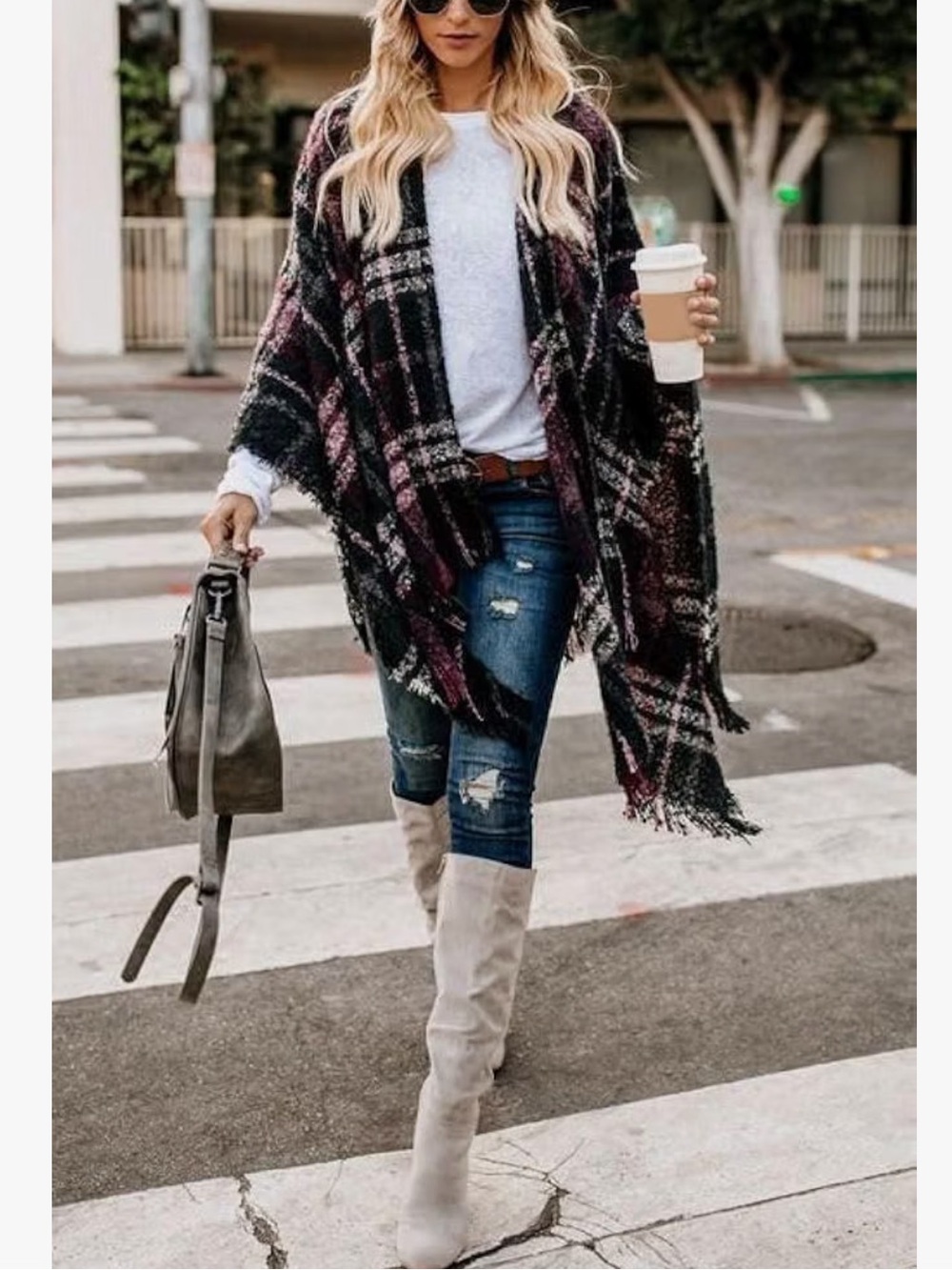 Plaid Poncho Wrap One Size